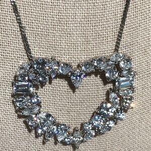 Stunning 1.5” Tova Sterling Silver CZ Open ❤️ Necklace Pendant 925 Chain 12.69g